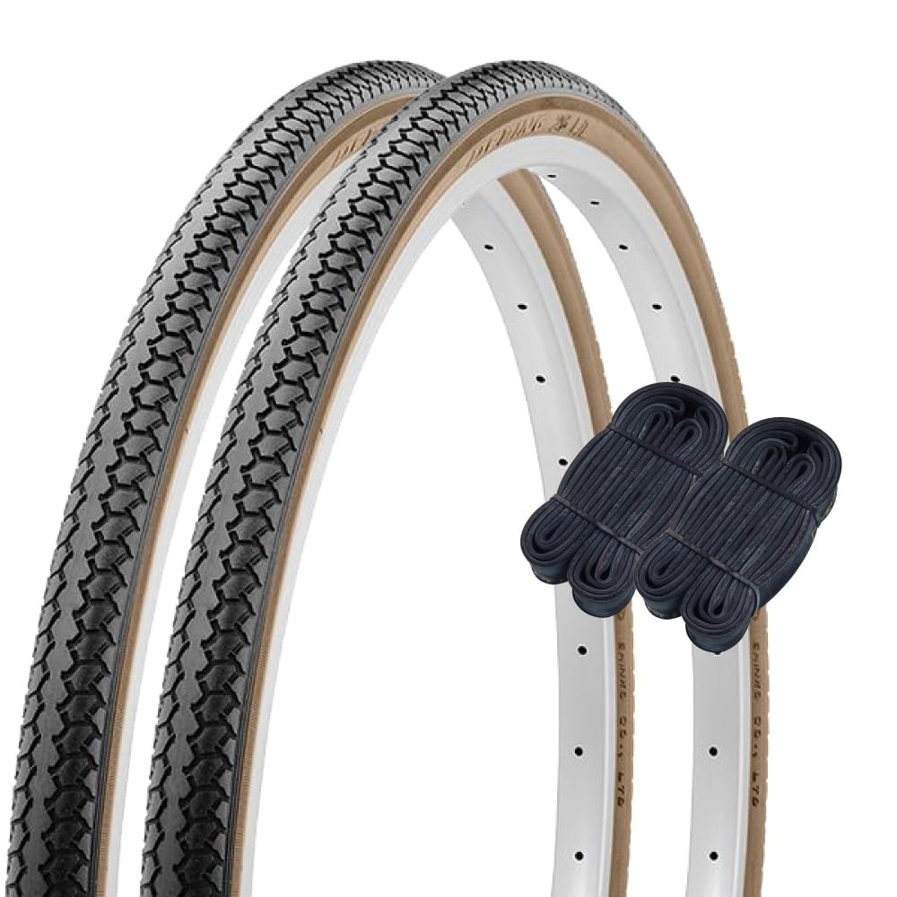 Shinko 60204 27 Inch Bicycle Tires, 0.06 inch (1.5 mm) Extra Thick Tubes, Set of 2 Pairs, Pair Roll, 1.0 x 1, 3/8, Black/Brown W/O SR078