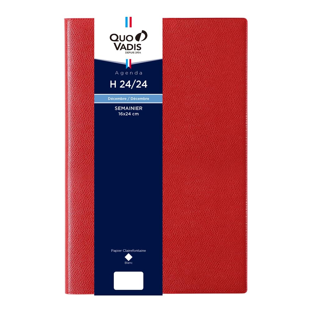 Cuobadis [2026 Version] Notebook Diary "H24/24 Ampara" (Week Vertical, Begins December 2025, B5 Model, 6.3 x 9.4 inches (16 x 24 cm), French Version) Red QUOVADIS qv02701rd