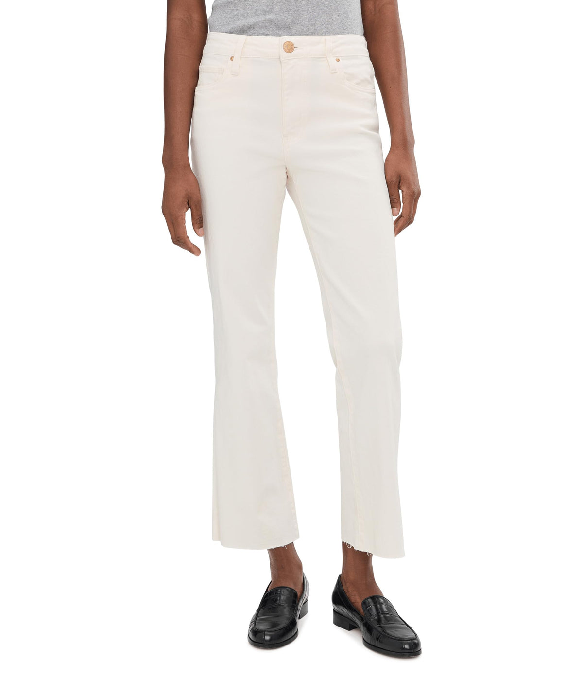KUT from the Kloth Women's Kelsey High-Rise Ankle Flare with Raw Hem in Ecru Ecru 14 27.25