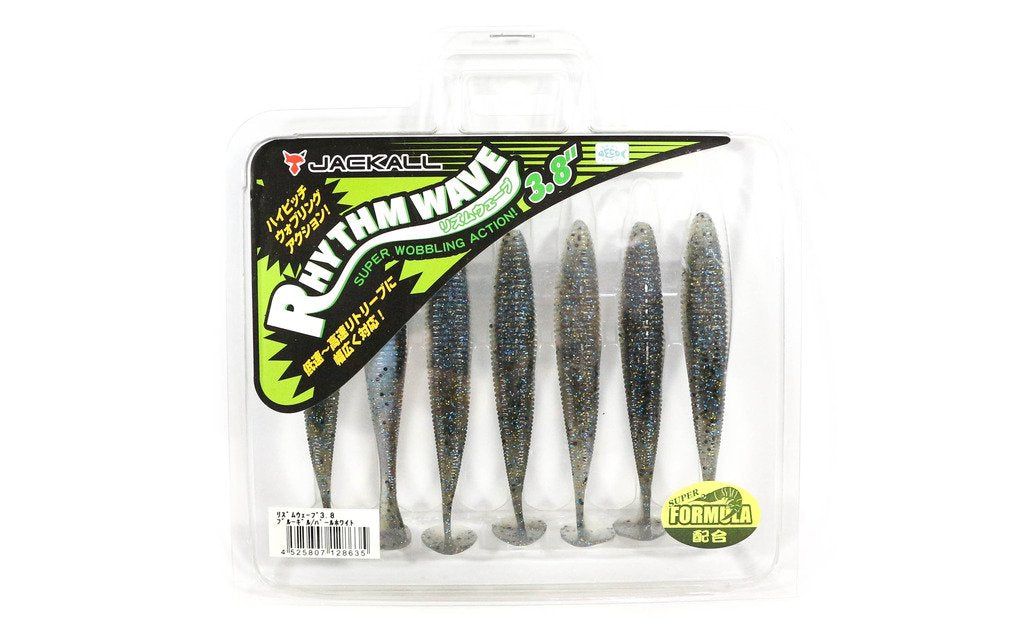 JACKALL Worm Rhythm Wave 3.8" Blue Gill Pearl White