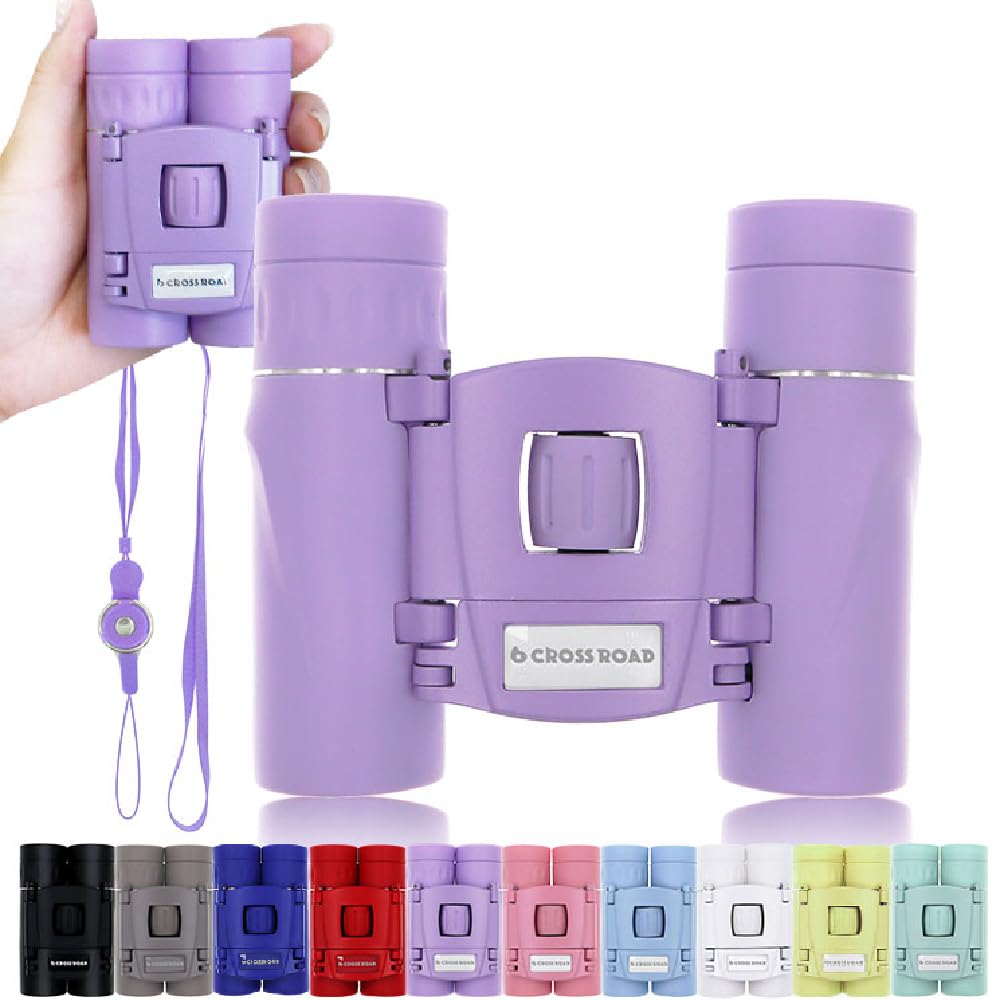 CROSSROAD 10x Binoculars for Adults and Children, Mini Pocket Binoculars, Waterproof Compact Binoculars for Bird Watching, Hunting, Concerts, Theater, Opera, Travel, Japan Quality (Purple)