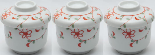 Kanese Steaming Bowl, Rice Bowl Steamer Set, Mino Ware, Flower Red Painting Mushi Bowl (Set of 3)