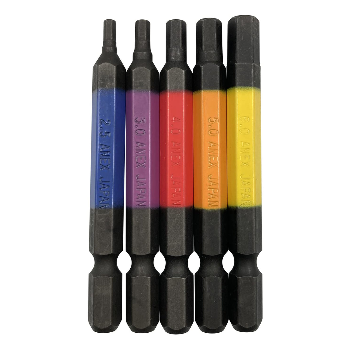 ANEX ACHX5-65L Color Bit Hex Wrench, Single Head, 2.6 inches (65 mm), Storage Included, Set of 5 (2.5/3/4/5/6mm)