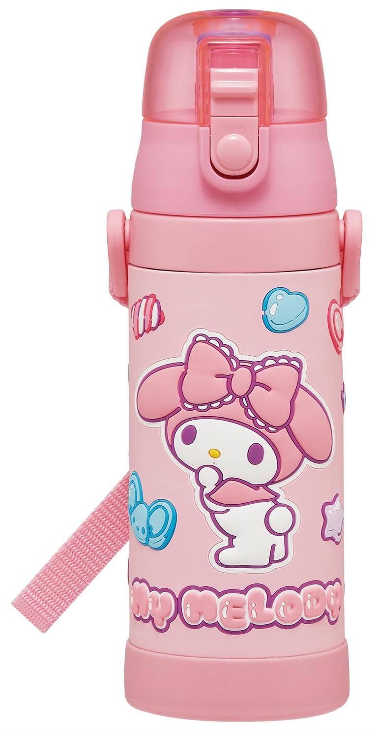 Skater SDPV5-A Children's Stainless Steel Water Bottle, Direct Drinking, 16.2 fl oz (480 ml), Sanrio My Melody, Marshmallow Gummy, Girls, 3D Print, Children's Friendly, Lightweight Type, Cold