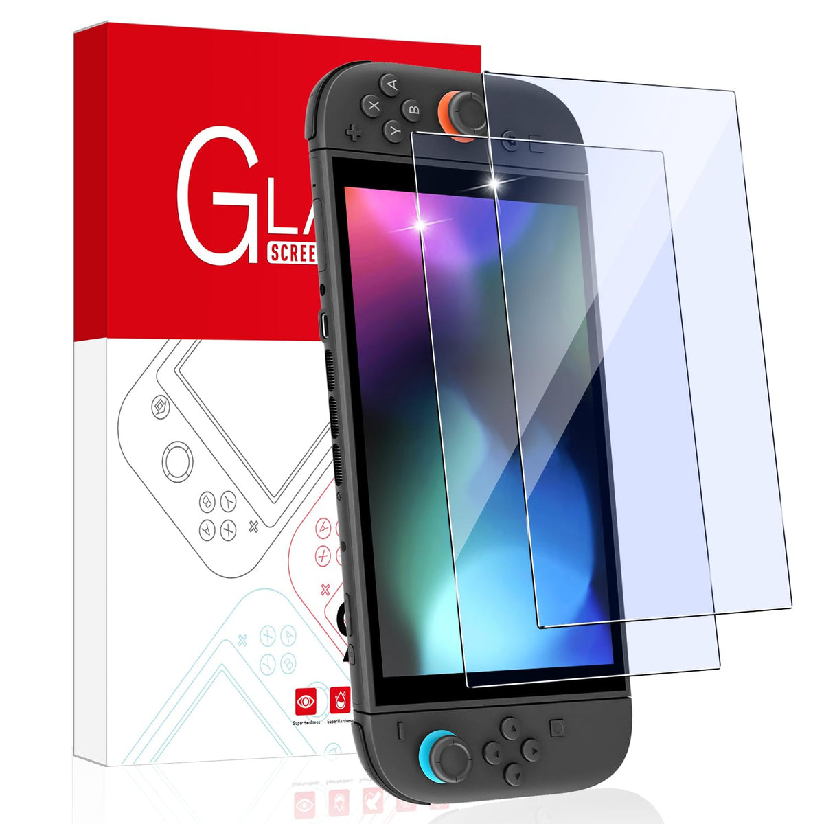 Switch 2 Protective Film, Blue Light Cut, Eye Care, Ohyes Switch 2 Film, Tempered Glass, Switch 2 Glass Film, Screen Protection, Full Protection, Anti-Fingerprint, Shock Absorption, No Bubbles, Set of