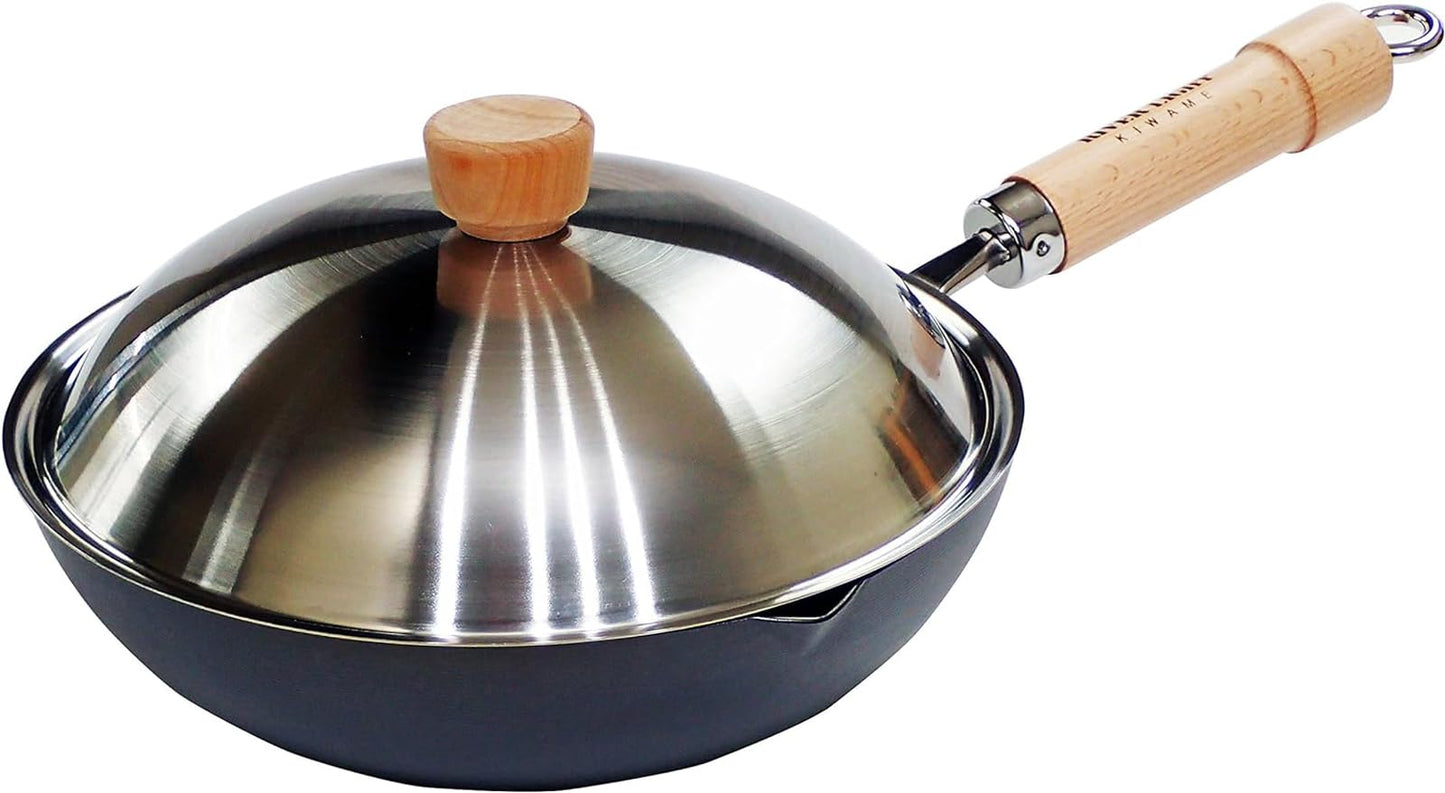 リバーライト(Riverlight) River Light Iron Frying Pan Set, Extreme Japan, 10.2 inches (26 cm), Lid Included, Induction Compatible, Made in Japan, Wok
