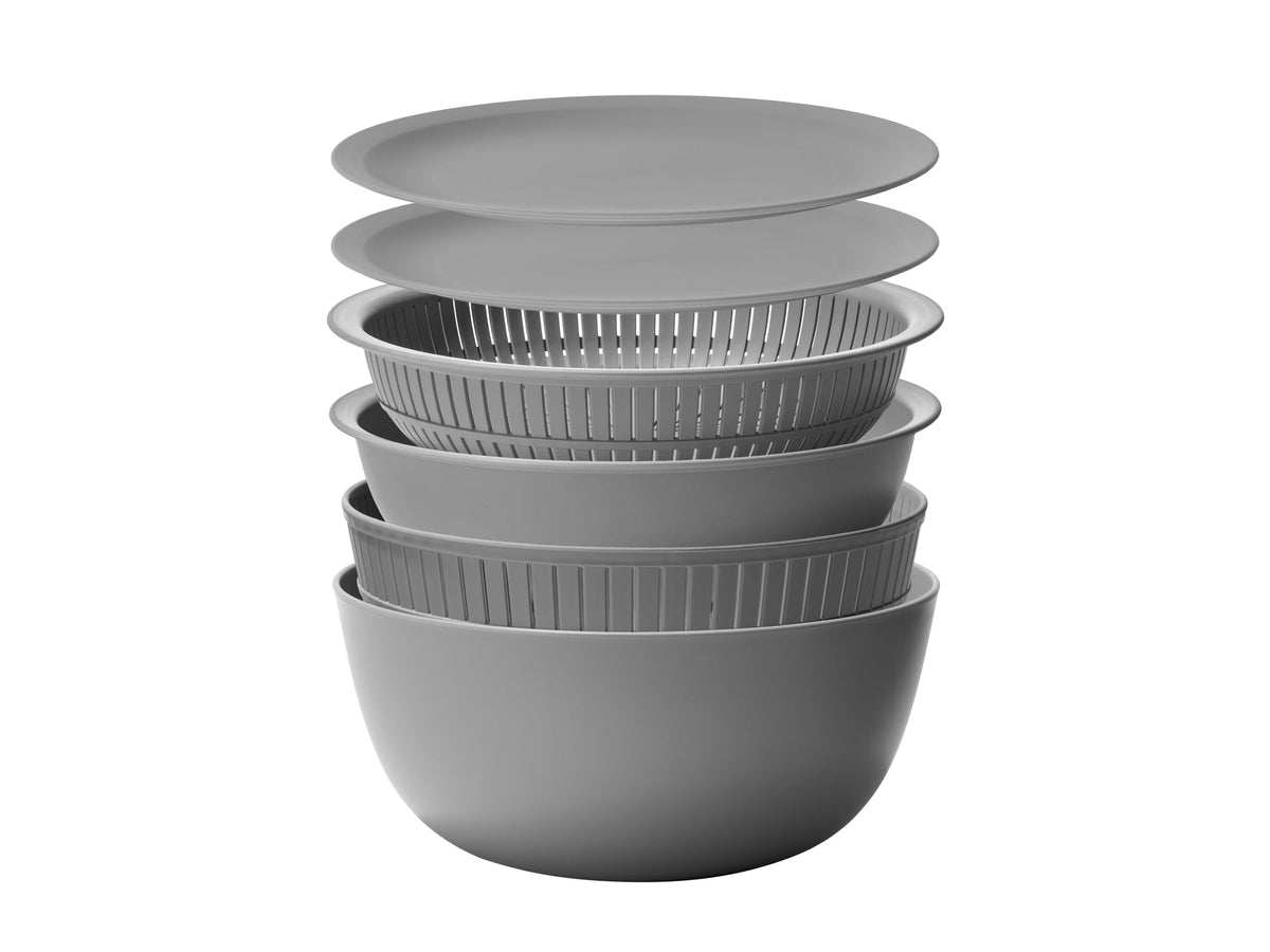 Like-it | Colander & Bowl full set of 6 | 6 Global Design Awarded | Washing rice, Draining noodles and pasta | 8.94" x 8.94" x 4.09" | Deep & Shallow Colander & Bowl, 2 Plate set | BPA free | Gray |