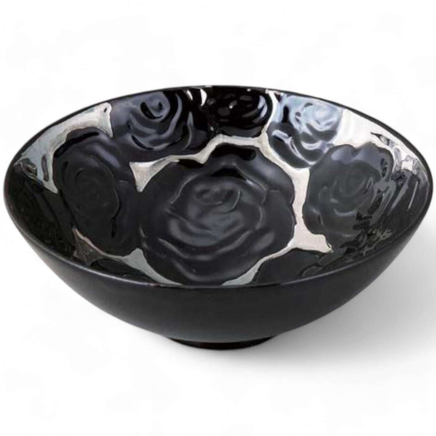匠美風(Sho Bifu) Takumikaze Arita Ware 7.1 inches (18 cm) Serving Plate, Black Silver Rose Pot, Made in Japan