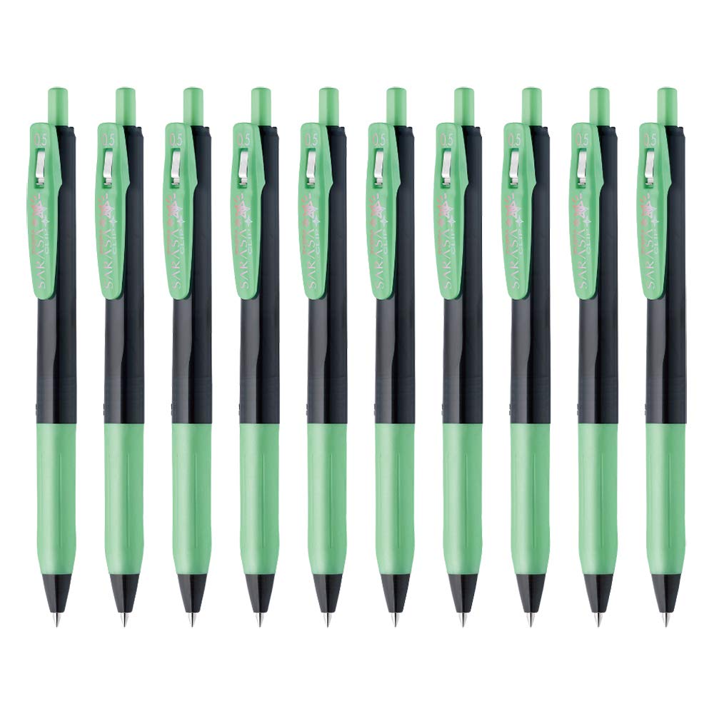 Zebra Sarasa Clip B-JJ15-SG Gel Ballpoint Pen, 0.02 inches (0.5 mm), Deco Shine COLOR_NAME Shiny Green, 10 Pieces