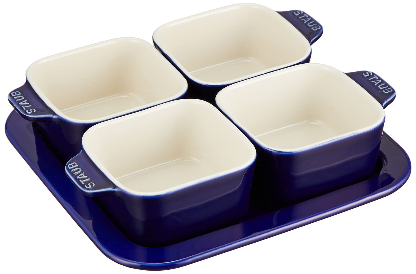staub Appetizer Set 40511-121 Appetizer Set, Blue, Ceramic, Small Plate Set, 7.4 x 7.4 inches (18.7 x 18.7 cm)