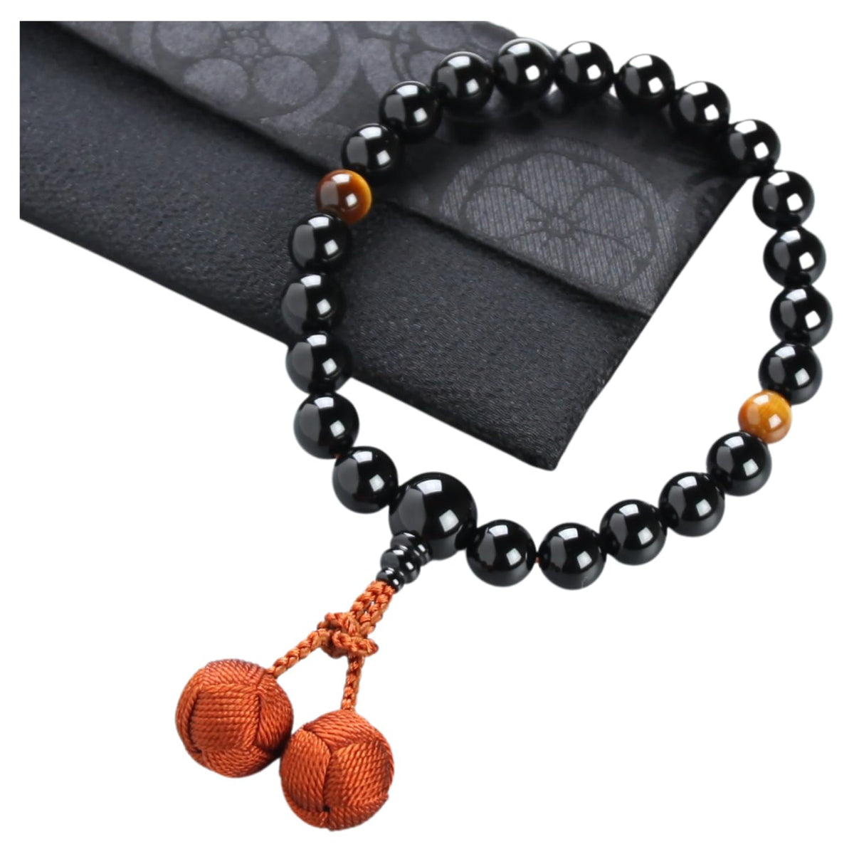 Nenjudo < Made in Japan > Black Onyx 22 Beads Sturdy Shotenbo [Tassel Color] Male Handmade Prayer Beads Can Be Used In All Sects [Over 80 Years Old Old Prayer Beads Manufacturer]