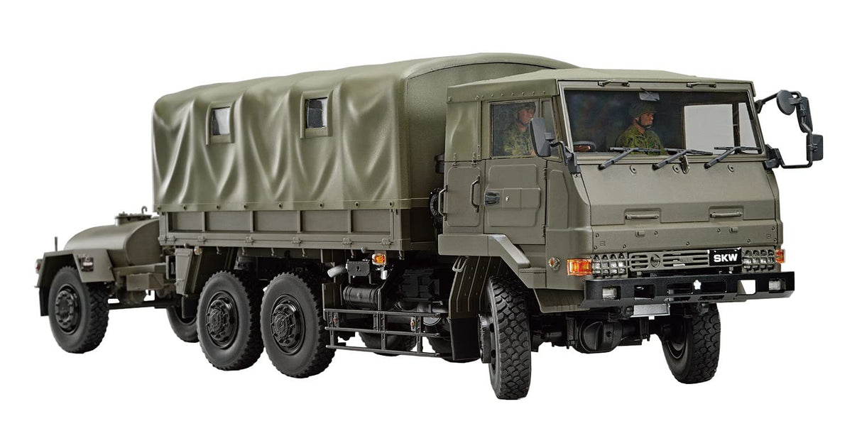 Aoshima Bunka Kyozai 1/35 Military Model Kit Series No.3 3 1/2t Truck (SKW-476) w/Outdoor Cookware No. 1 (22 Modification) & 1t Water Tank Trailer Plastic Model Molded Color
