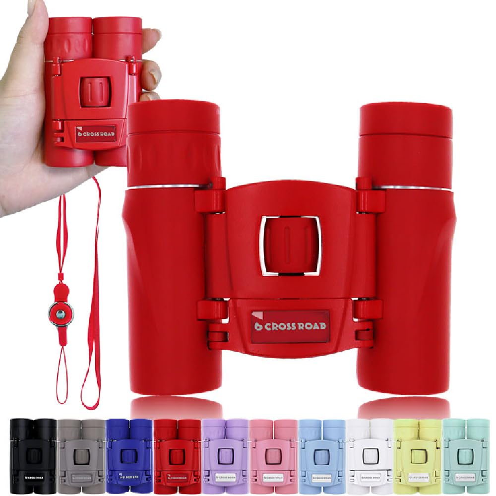 CROSSROAD 10x Binoculars for Adults and Children, Mini Pocket Binoculars, Waterproof Compact Binoculars for Bird Watching, Hunting, Concerts, Theater, Opera, Travel, Japan Quality (Red)