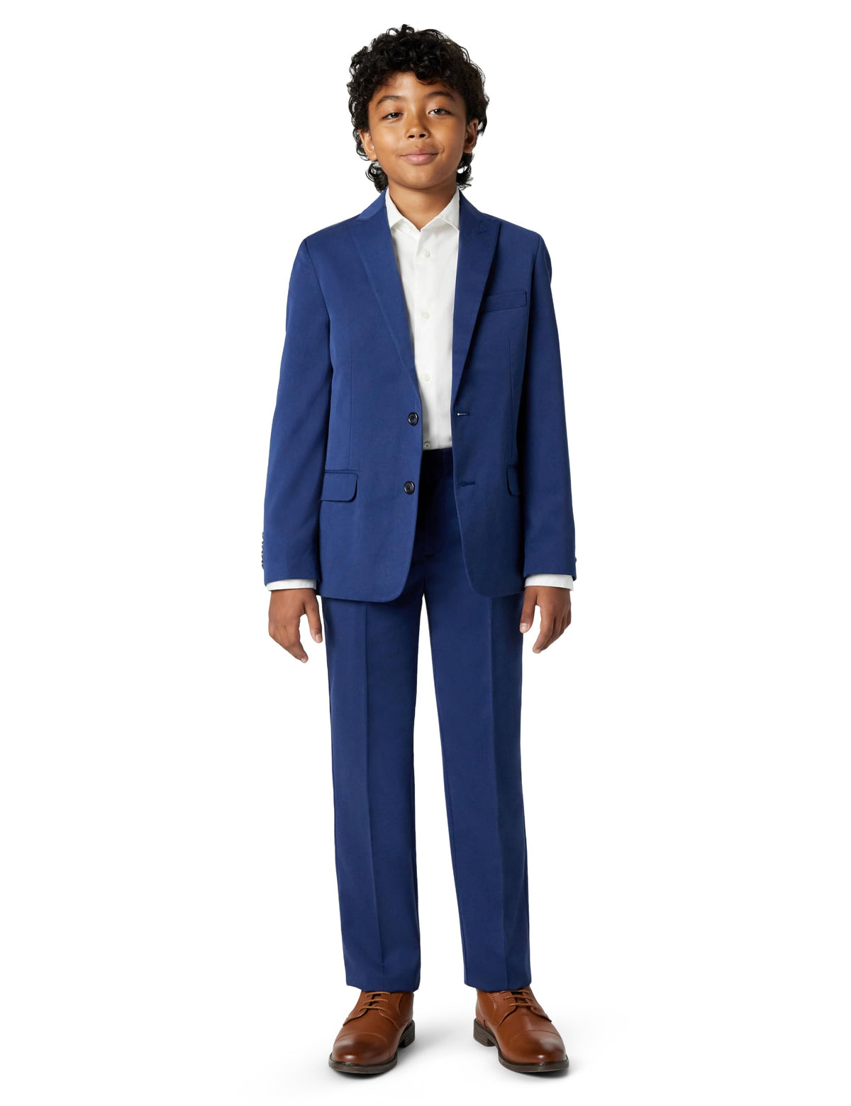 Calvin Klein Boys' 2-piece Formal Suit Set, Includes Single Breasted Jacket & Straight Leg Dress Pants with Belt Loops & Functional Pockets, Infinity Blue, 18 Husky