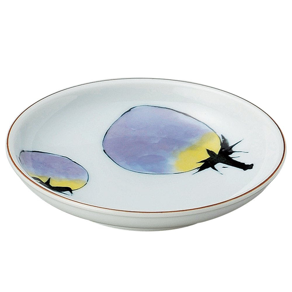 Yamashita Kogei 14062930 Medium Plate, White, φ7.6 x 1.4 inches (19.3 x 3.6 cm), Dyed, Eggplant 6.0 Plate