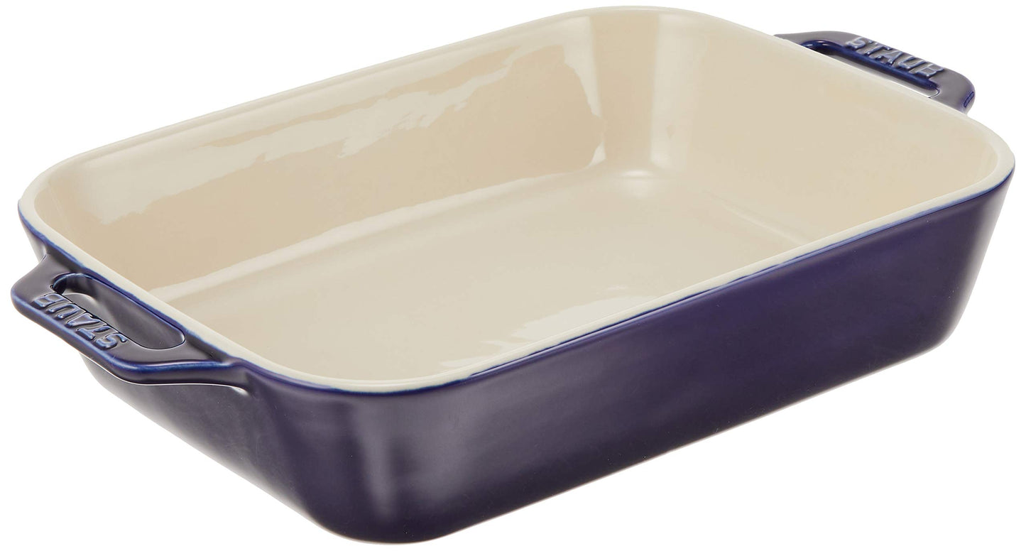 Staub Rectangular Dish, Grand Blue, 10.6 x 7.9 inches (27 x 20 cm), Ceramic Au Gratin Dish, Oven and Microwave Safe