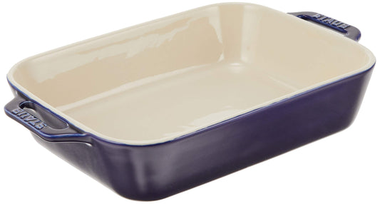 Staub Rectangular Dish, Grand Blue, 10.6 x 7.9 inches (27 x 20 cm), Ceramic Au Gratin Dish, Oven and Microwave Safe