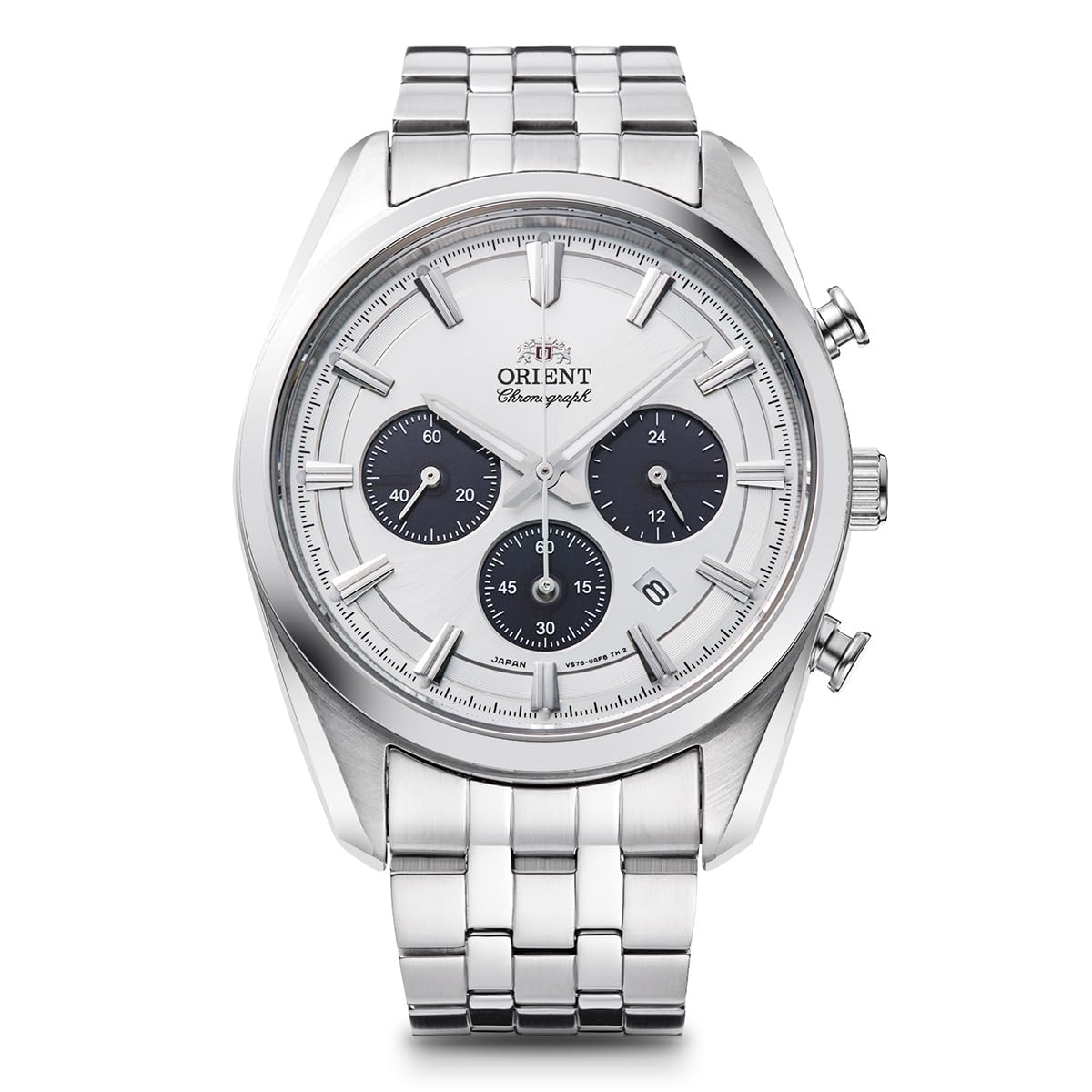 Orient Watch RN-TX0305S Contemporary Solar-Powered Chronograph Men's Wristwatch, White, White, Bracelet Type