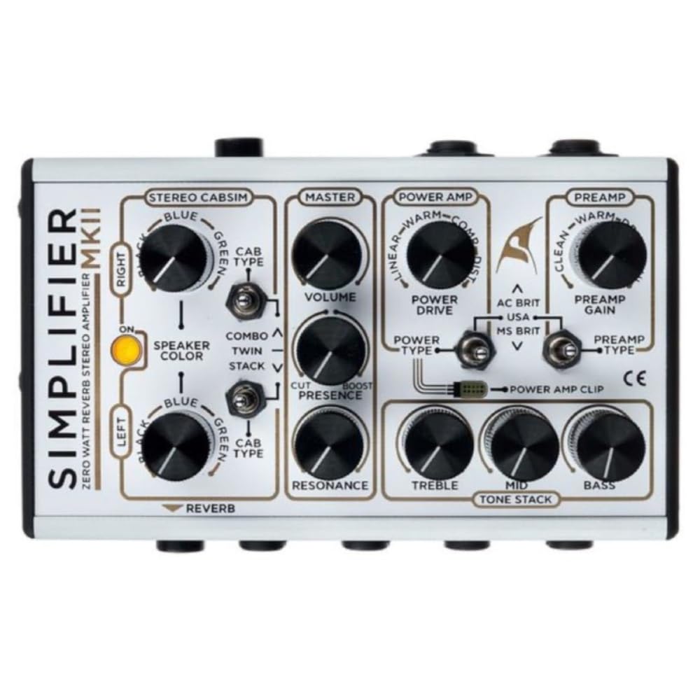 DSM & Humboldt - Simplifier MK-2 II DLX Zero Watt Dual Channel & Reverb Stereo Amplifier, Micro Amp, Mini Amp, Easy-to-Use Analog AMP Simulation with Headphone Output & AUX Slots - 200mA & 9 to 12 V