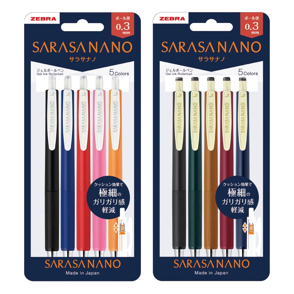 Zebra P-JJH72-10C-AZ Sarasa Nano Gel Ballpoint Pen, 0.3mm, Set of 10 Colors