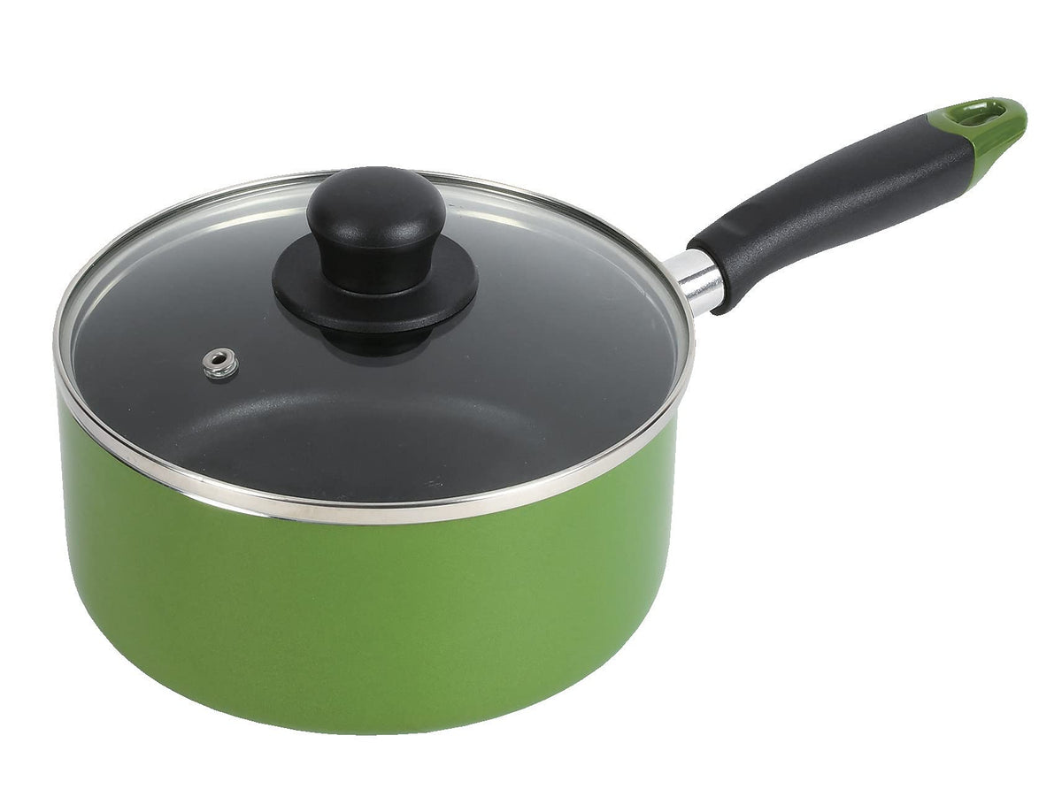 Pearl Metal HB-8597 Wakato Trading Pot, Single Handle, 7.1 inches (18 cm), Glass Lid, Fluorine Treatment, Induction Compatible, Green
