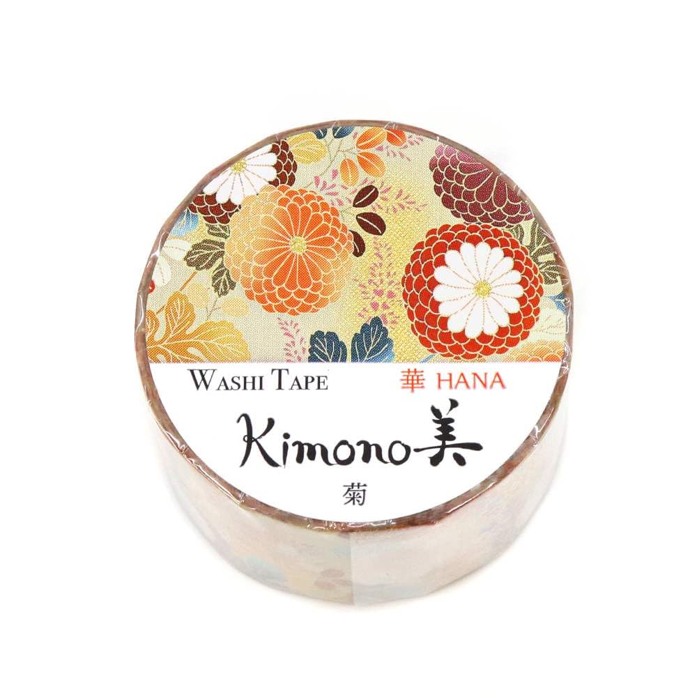 Kimono Bihana GR-1090 Yuzen Pattern Type, Chrysanthemum, 1.0 inches (25 mm) Wide, Gold Foil Gradient, Masking Tape, Stationery, Students, Cute, Gold Leaf Gradient