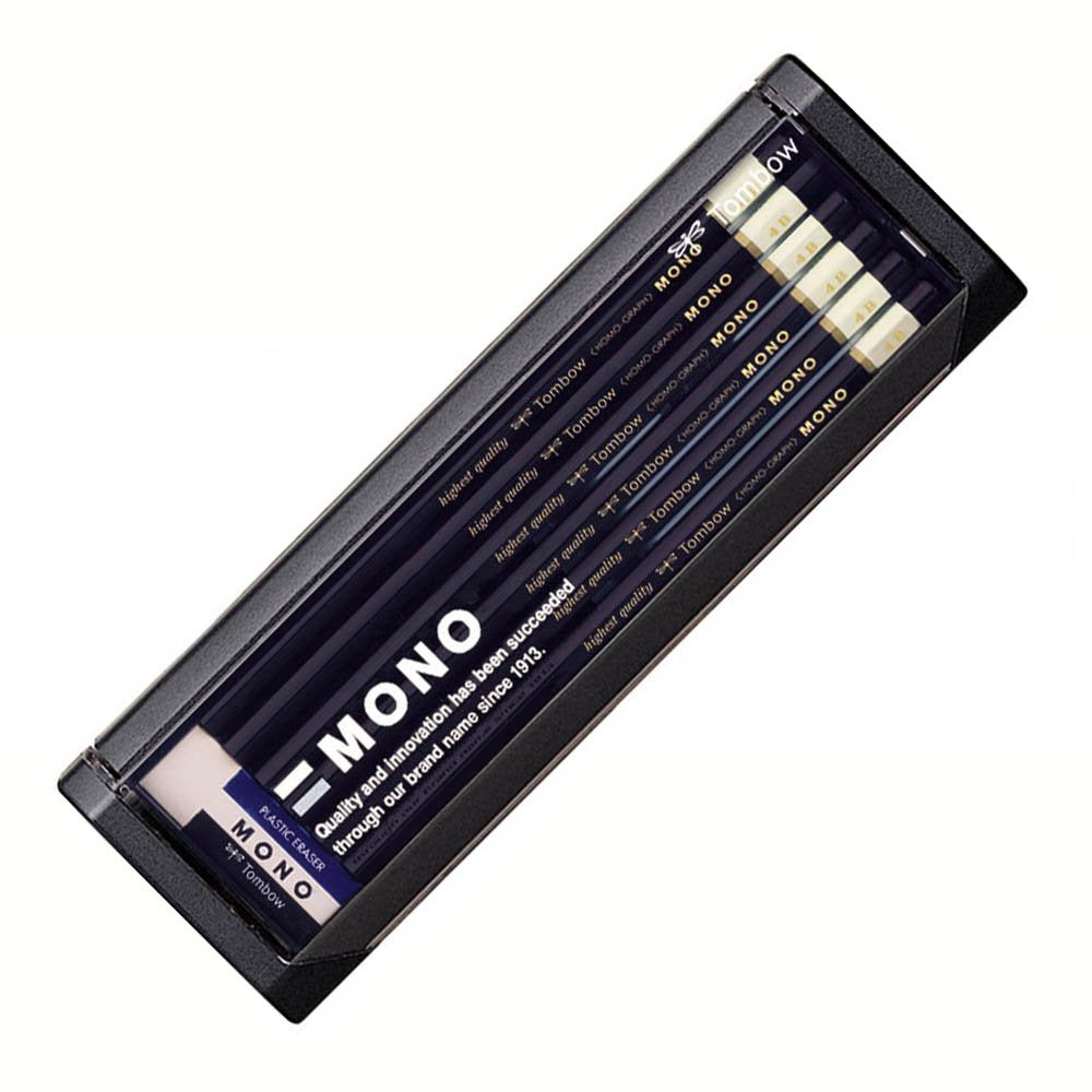 Tombow Mono-4B Premium Pencil, 4B MONO (High Standard Pencil with Ultra Fine Particles), Includes MONO Eraser, Drafting and Drawing, Dozen