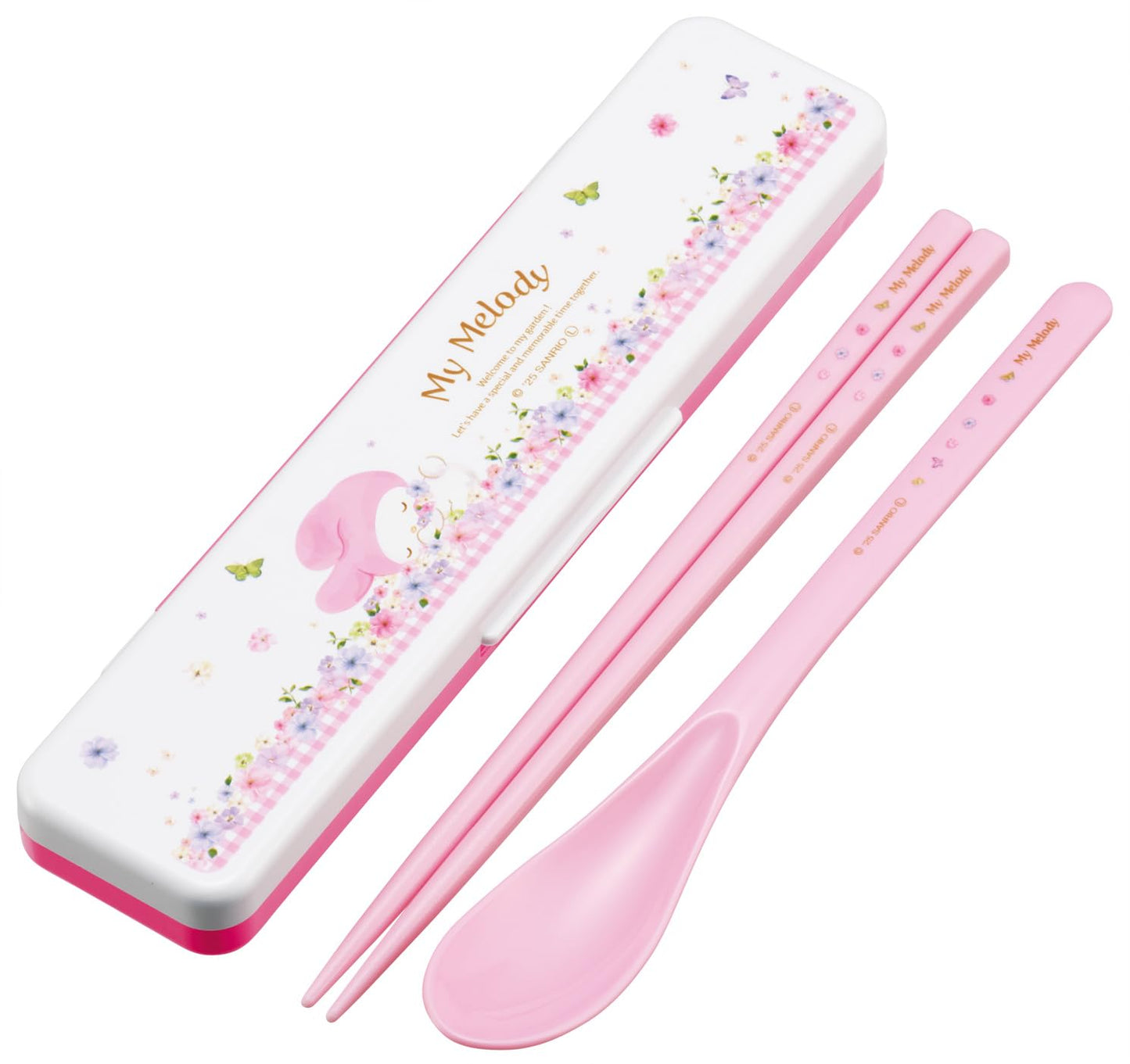 Skater CCS3SA-A Sanrio My Melody Pastel Vivid Watercolor Flower Girl Chopsticks and Spoon Set, Bento Box, For Adults, 7.1 inches (18 cm)