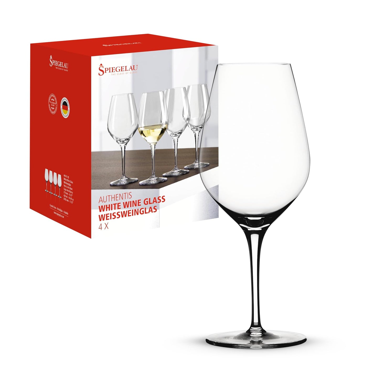 Spiegelau White Wine Glasses, Set of 4, Crystal, 420 ml, Authentis, 4400182
