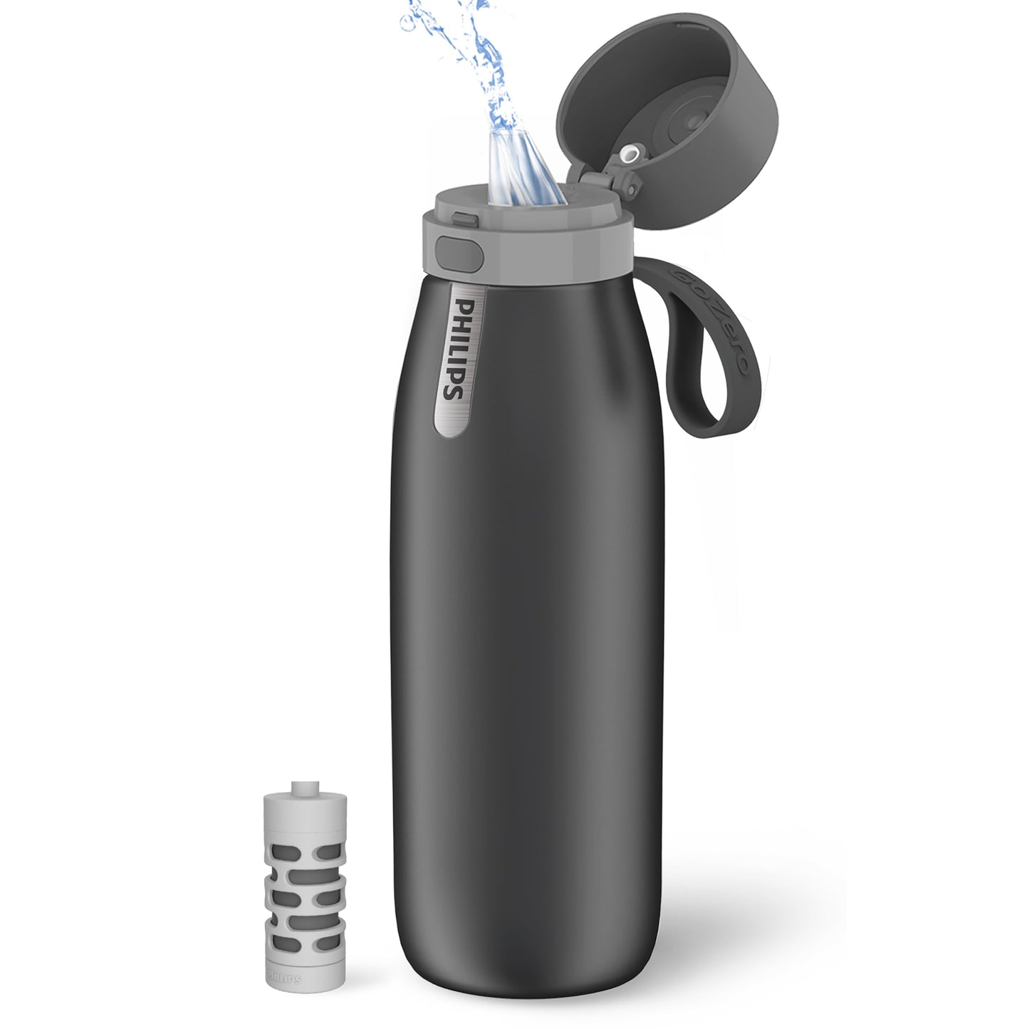PHILIPS Filtered Water Bottle Stainless Steel Travel Keeps Cold 32oz Grey