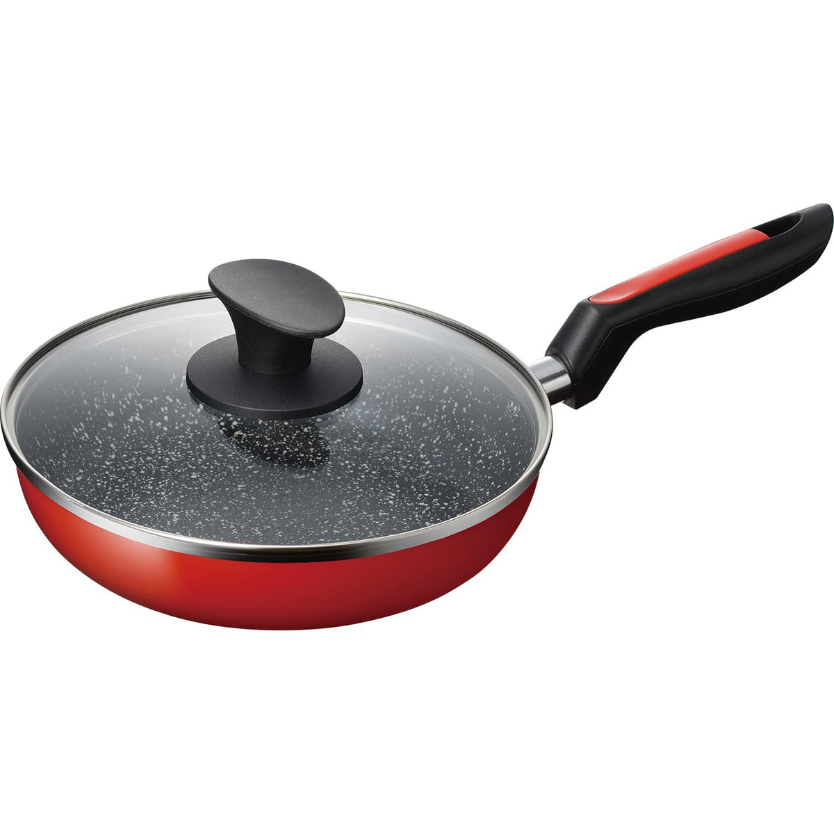 Wahei Freiz MB-2931 Frying Pan, 7.9 inches (20 cm), Lid Included, Induction Compatible, PFOA Free, Fluorine Resin Treatment, Easy to Use, Easy to Use, Red, Red