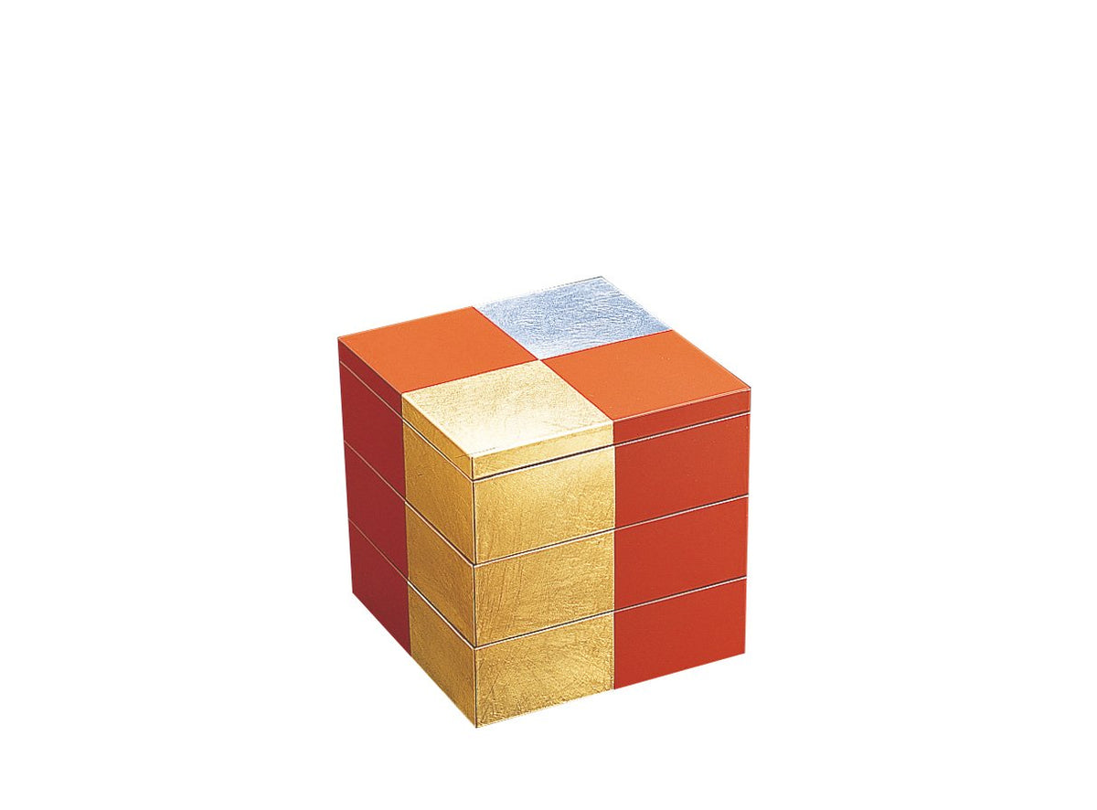 Tajima [Kanazawa Gold Foil] Checkered Pattern 3-Tier Vermilion