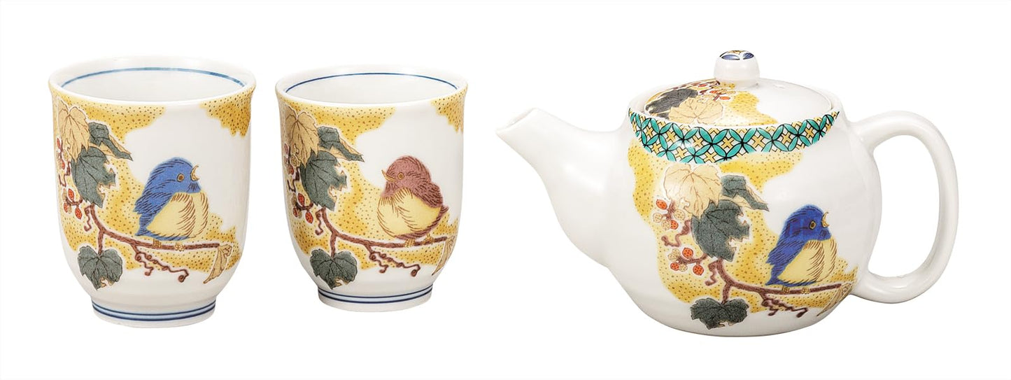 九谷焼いわたや(Kutaniyakiiwataya) Kutani Yaki Wataya K9-662 Relaxing Set of Yoshidaya Sparrow (with Net)