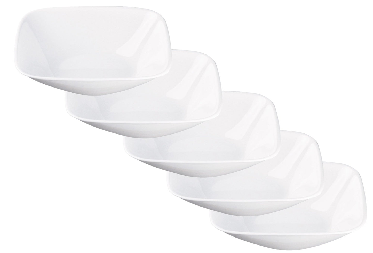 CORELLE CP-9626 Plate, Plate, Width 8.9 x Depth 8.9 x Height 2.6 inches (22.5 x 22.5 x 6.5 cm), Unbreakable, Lightweight, Winter Frost White, Square, Large Bowl, Set of 5
