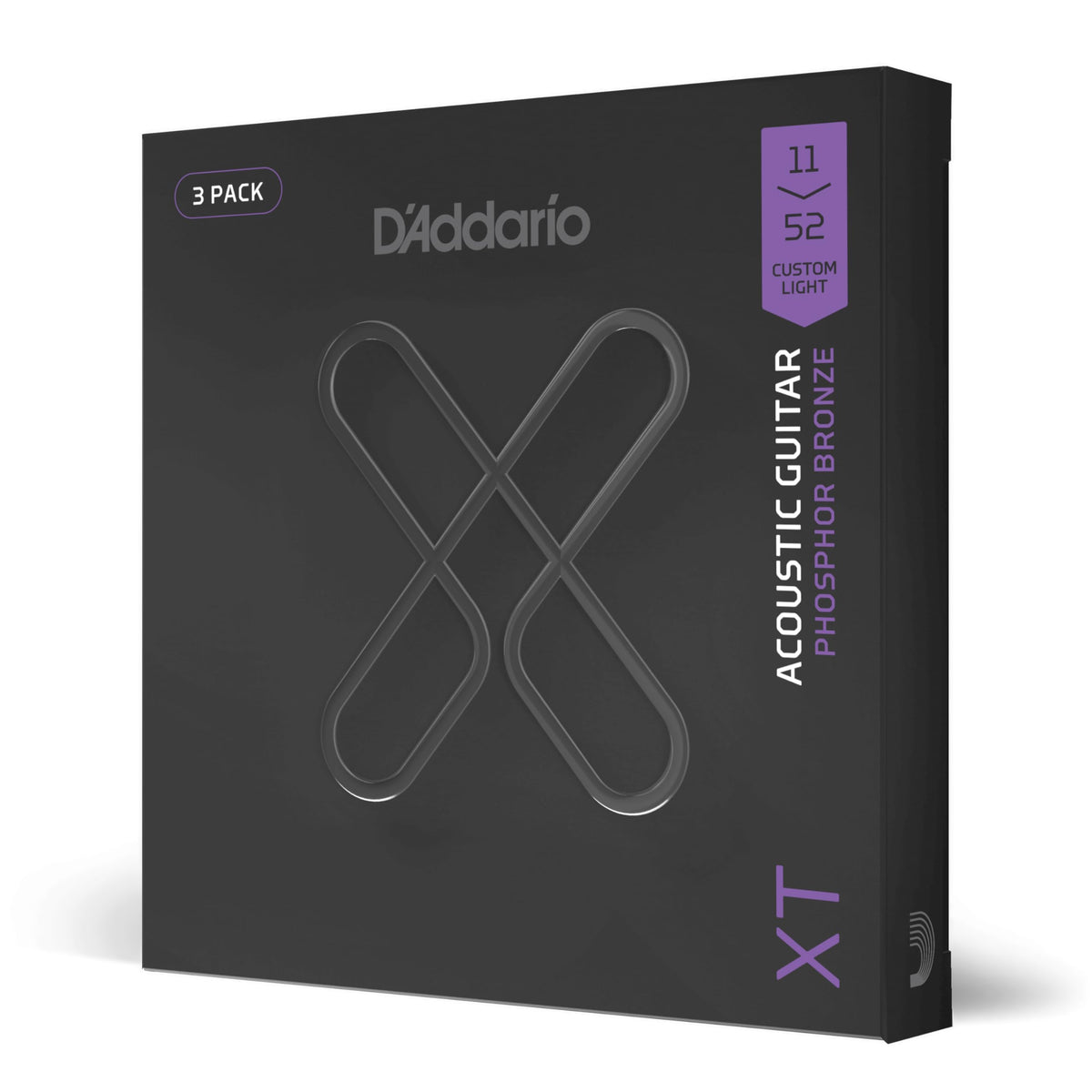 D'Addario Acoustic Guitar Strings, XT Phosphor Bronze Coated, XTAPB1152-3P, Custom Light Gauge 11-52, 6-String Set, Pack of 3
