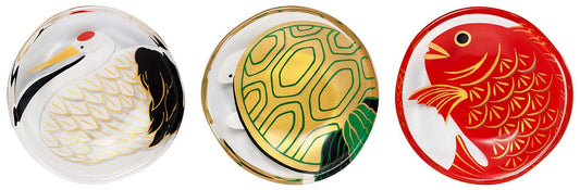 ADERIA S6309 Medeta Mono Fukuju Bean Plate Crane and Turtle Snapper Set of 3, Made in Japan, Small Plate, Soy Sauce Plate, Stylish, Serving Plate, Plate, Glass, Japanese Dinnerware, Japanese Sweets,