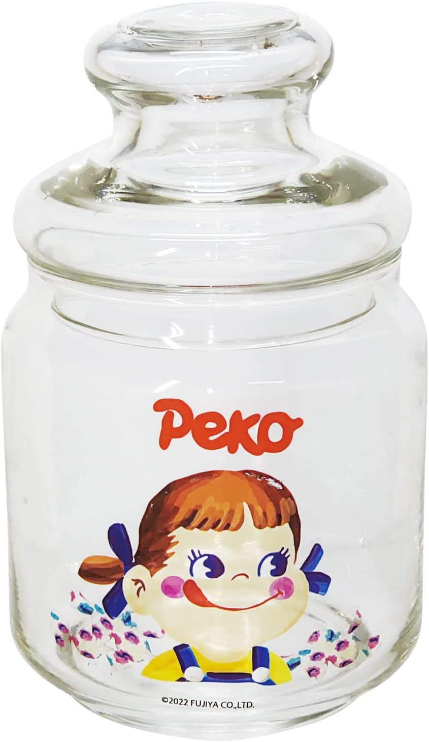 Sunart Fujiya SAN3800-1 Peko-chan Glass Candy Pot, Storage Container, Canister, Approx. 16.9 fl oz (500 ml), Crayon Touch, Red