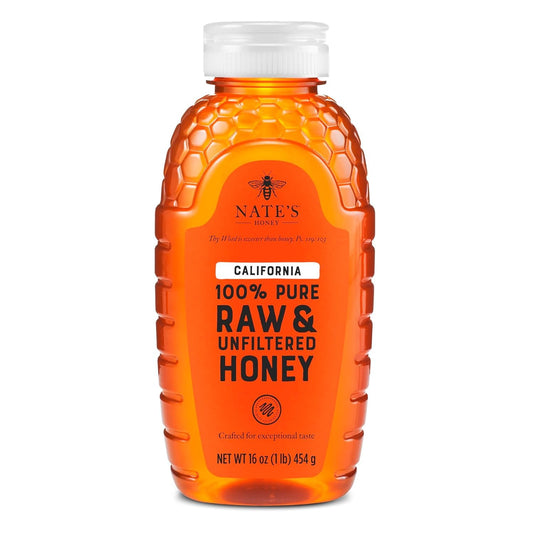 Nate's California 100% Pure, Raw & Unfiltered Honey - 16 oz. Squeeze Bottle - All-natural Sweetener