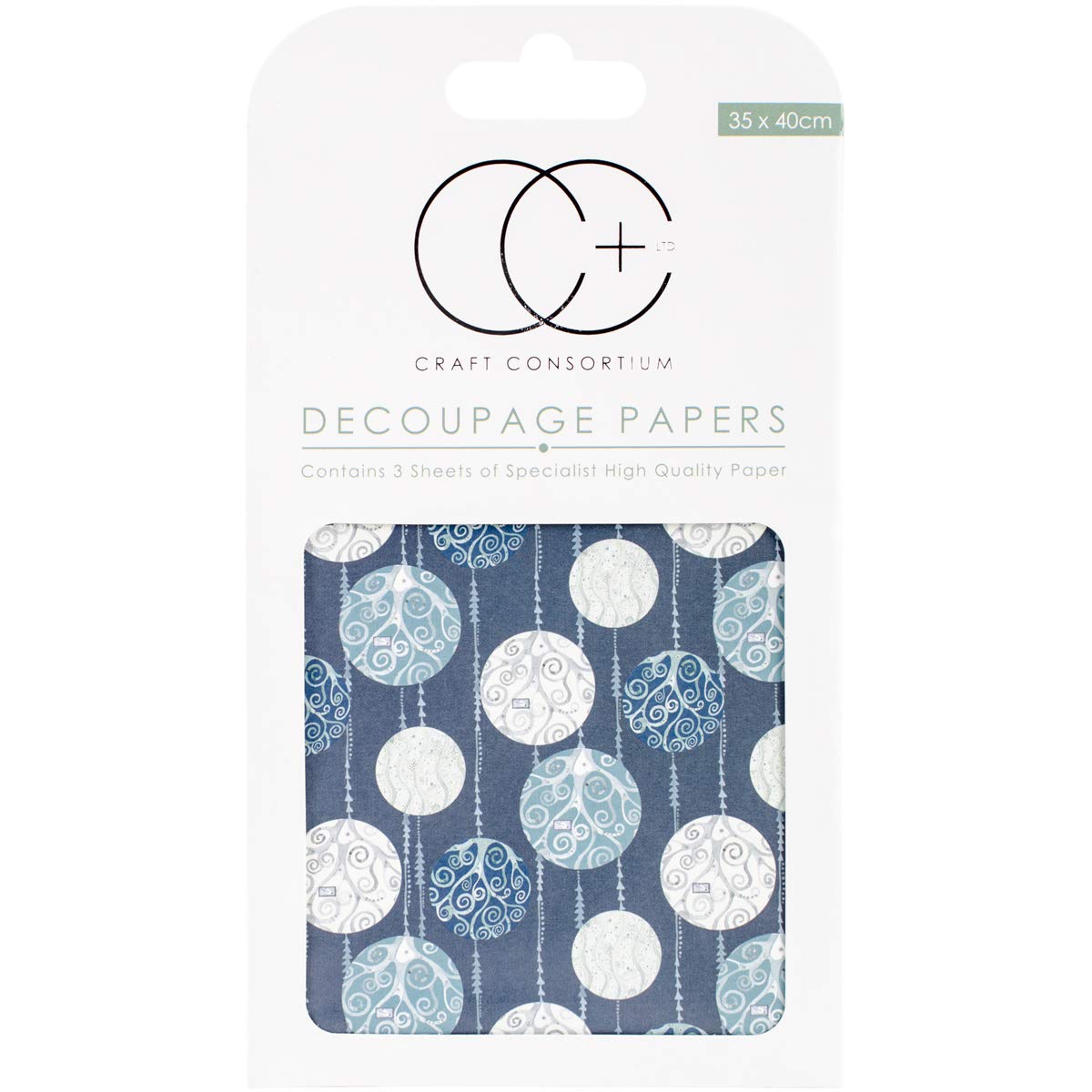 Craft Consortium Silver Baubles Decoupage Papers (3/Pack), 13.75" x 15.75"