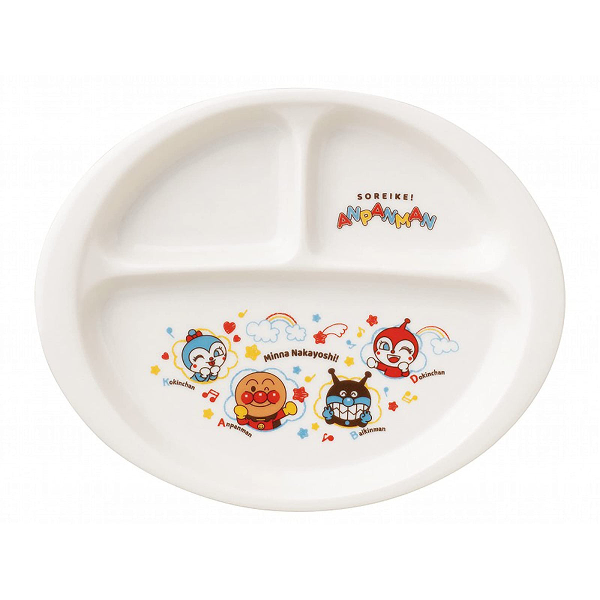 Kaneshotouki 066127 Nakayoshi Series Anpanman Plate Lunch Plate, Approx. 9.1 x 7.5 inches (23 x 19 cm), White
