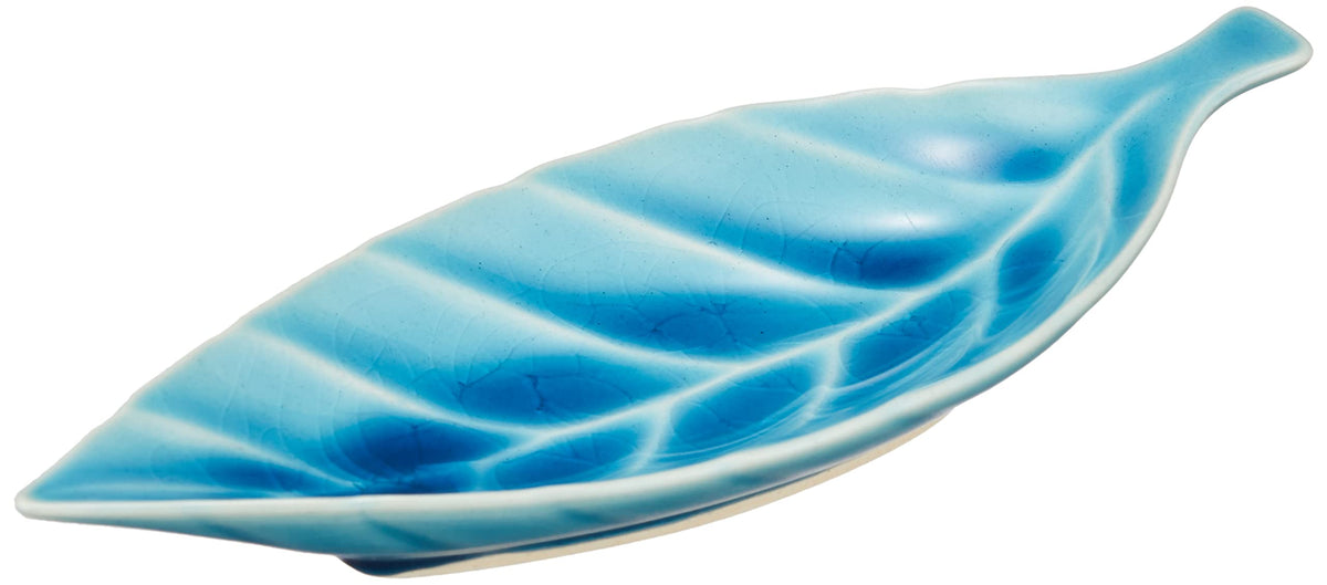 Seto Ware 027-0513 Plate Plate, Small, Approx. 5.9 x 2.4 inches (15 x 6 cm), Efu Kiln Leaf, Turkey, Light Blue, Microwave, Dishwasher Safe, Made in Japan