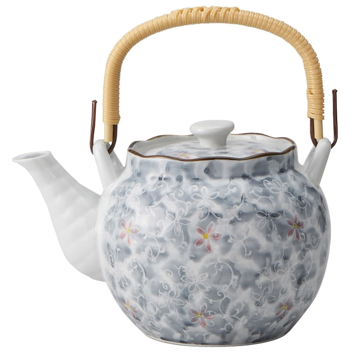 TAMAKI T-930571 Japanese Pot, No. 8 Earthen Bottle, Small Ink Flowers, Magic Tea Strainer, 8.5 x 6.5 x 5.5 inches (21.6 x 16.5 x 14 cm)