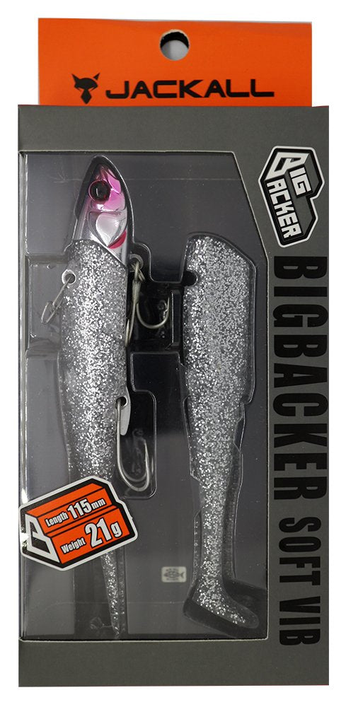 JACKALL Vibration Big Backer Soft Vibrator 4.5 inches (115 mm), 0.7 oz (21 g), Glare Silver
