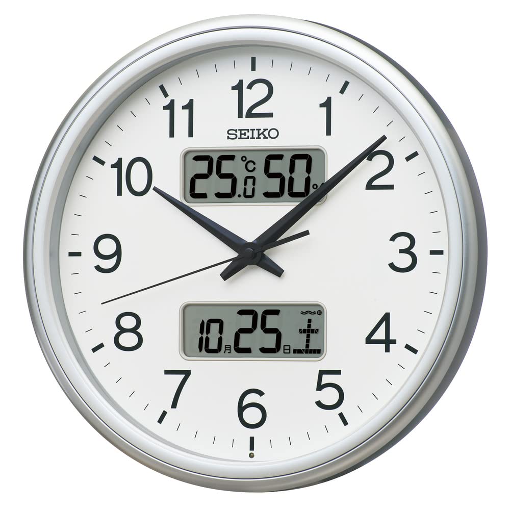 Seiko Clock KX275S Analogue Wall Clock with Temperature and Humidity Indicator Silver Metallic 290 x 50 mm