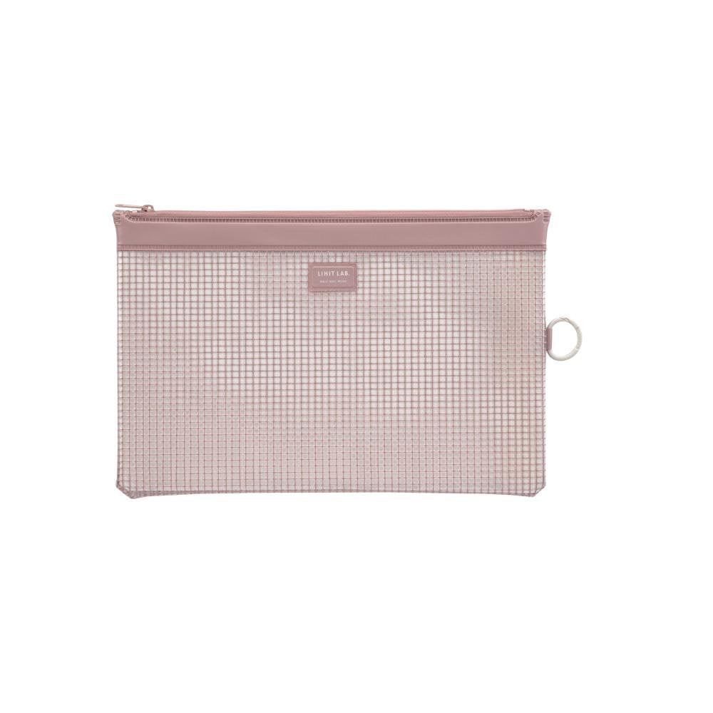 LIHIT LAB. Mesh Pouch, 12.5 x 8.3 inches, Rose-Pink (F245-Rose-Pink)