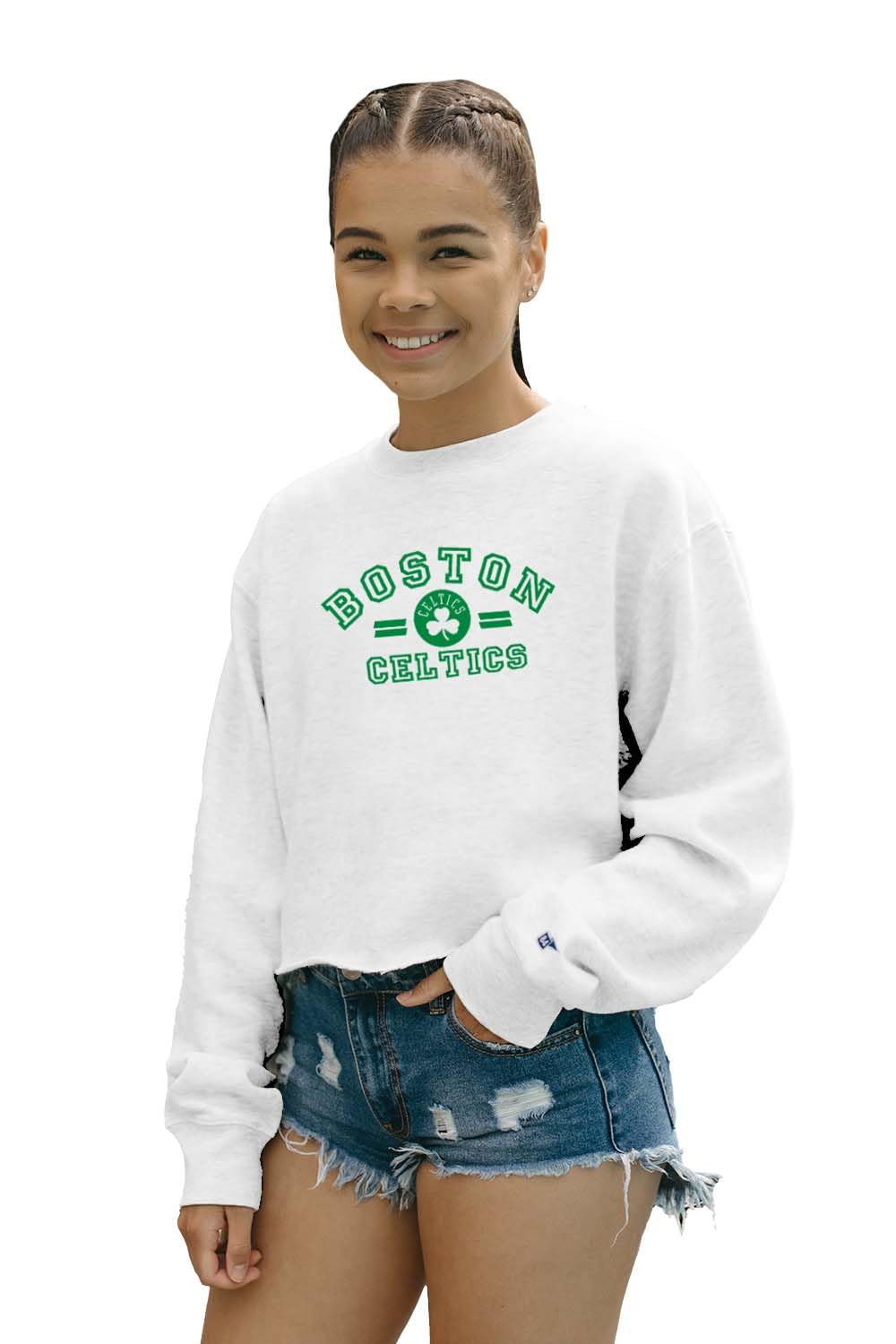 Boston Celtics NBA Officially Licensed Women's Cropped Crewneck Sweatshirt Classic White, Large