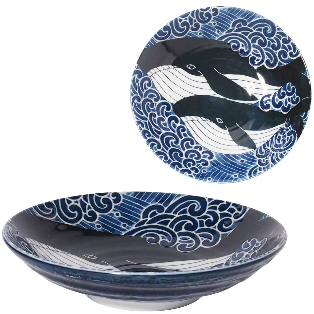 Minorutouki mino ware White Wave Whale Dinner Plate φ8.66×H1.97in 20oz Made in Japan