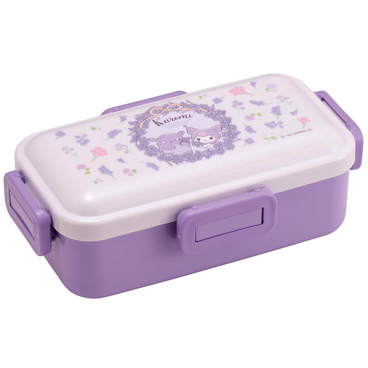Skater Kuromi Bento Lunch Box (17.92oz)- Cute Lunch Carrier with Secure 4-Point Locking Lid - Authentic Japanese Design - Durable, Microwave and Dishwasher Safe - Floral Wreath, Purple, SK-SR-656040