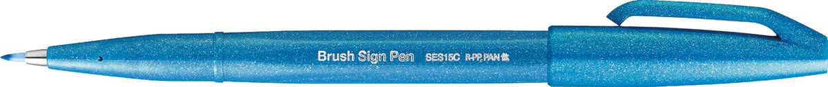 Pentel SES15C-S "Sky Blue Ink" Arts Brush Sign Pen (Pack of 10)