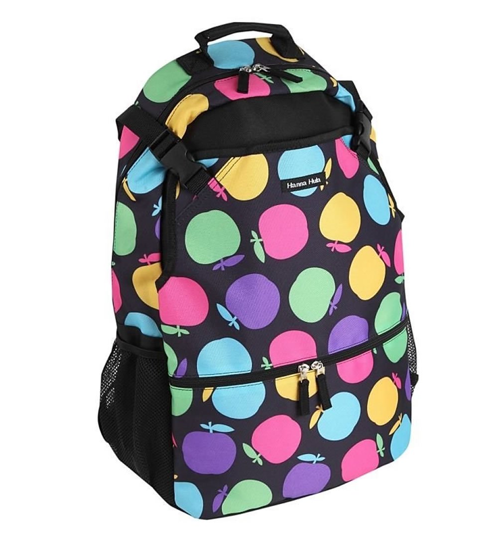 Hanna Hula Backpack, Colorful Apple with Deodorizing Shoe Case, Lightweight, Large Capacity, 2 Rackets, Storage Pockets, Water Repellent